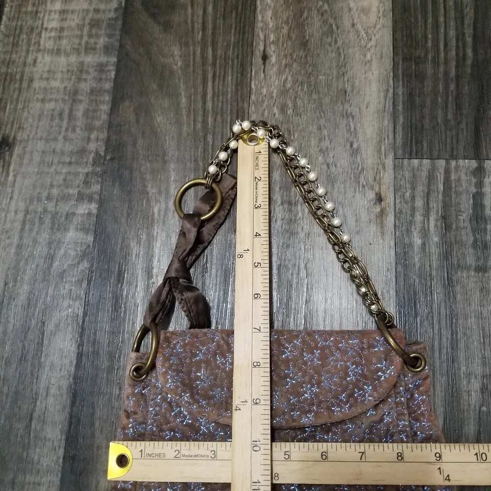 Vintage Y2k GAP Handbag Brown Velvet Metallic Pearl/Metal Handle - Image 3 of 4