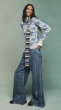 Free People Front Row Wide Leg Flare Jeans We The Free Thread Detail Blue 27 NWT