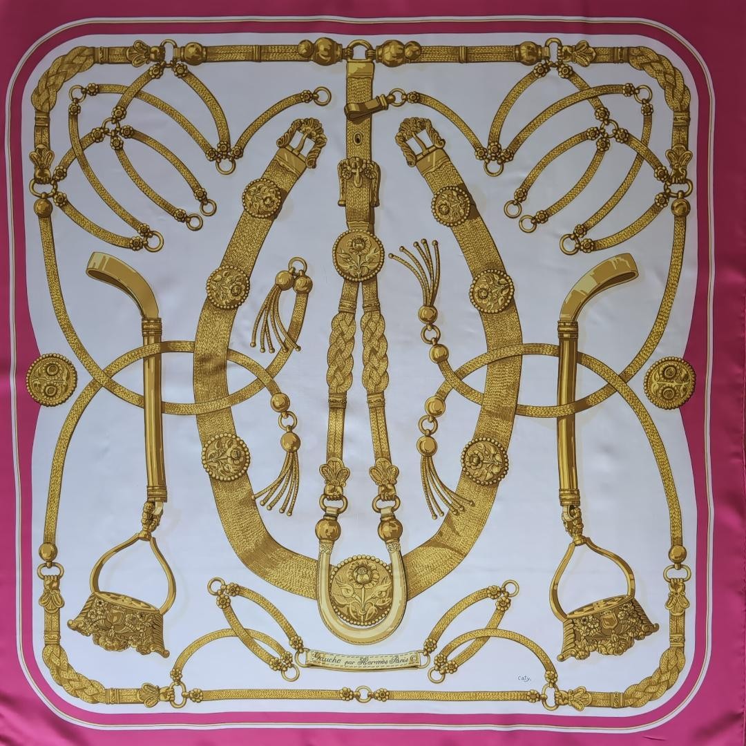 Hermes Carre 90 Gaucho Silk Scarf Pink White shawl woman stylish from japan