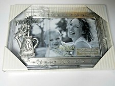 Pewter picture frame w hanging Charm Accent Flower Mother 4"x6" Fetco Glass NEW