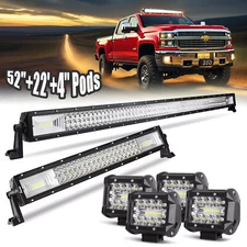 52'' LED Light Bar + 22'' + 4" Pods Combo Kit for Chevrolet Silverado 1500 2500