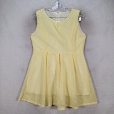 Unbranded Womens Dress Size M Yellow Knitted Mesh Stretch Pleated Fit N Flare