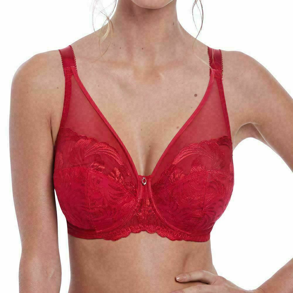 Fantasie Anoushka Bra Red Size 32D Underwired High Apex Full Coverage Cup 3213