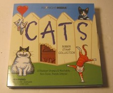 ALL NIGHT MEDIA Rubber Stamp Collection CATS 7050K 10 Stamps  Purple Ink 