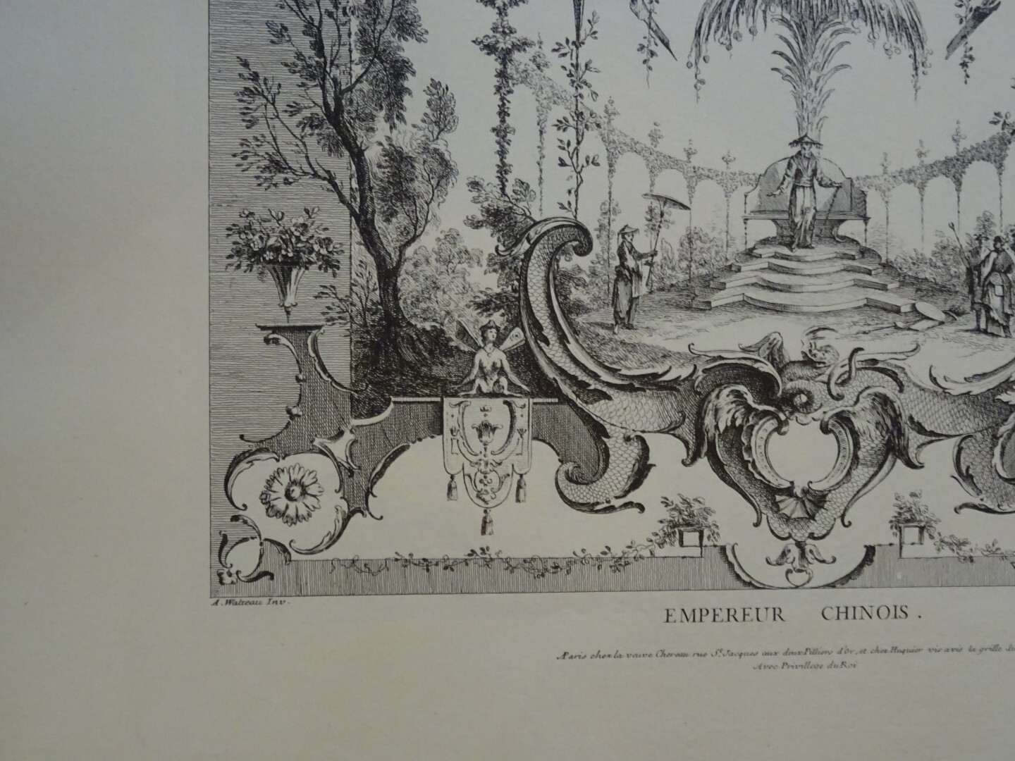 Gravure Originale XVIIIe Simon Thomassin – Statue Mythologie Jardins De Versailles, 1710