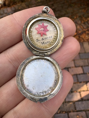 Seltenes Vintage 800 silber vergoldetes Reliquium Relikt S. ANNAE MATR rotes Wachsmedaillon - Bild 3 von 9