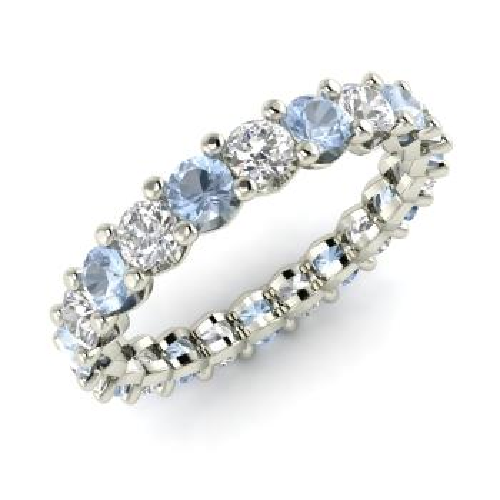 2.54 Ct Natural Aquamarine Diamond Wedding Eternity Band 14K White Gold Size 6.5