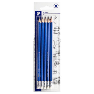Staedtler Norica Pencil Eraser Tip Blistercard HB Pencils 5 in Pack - Tipped New