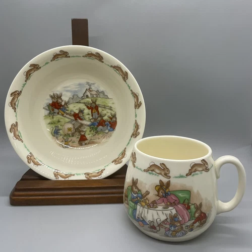 Vintage 1968-1975 Royal Doulton Bunnykins Fine Bone China Two Piece Set Bowl Mug