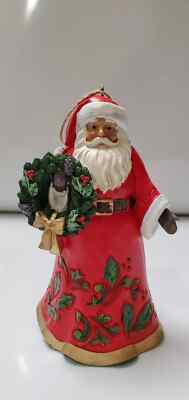 Enesco Jim Shore Heartwood Creek Jolly Santa Holding Wreath Hanging Ornament