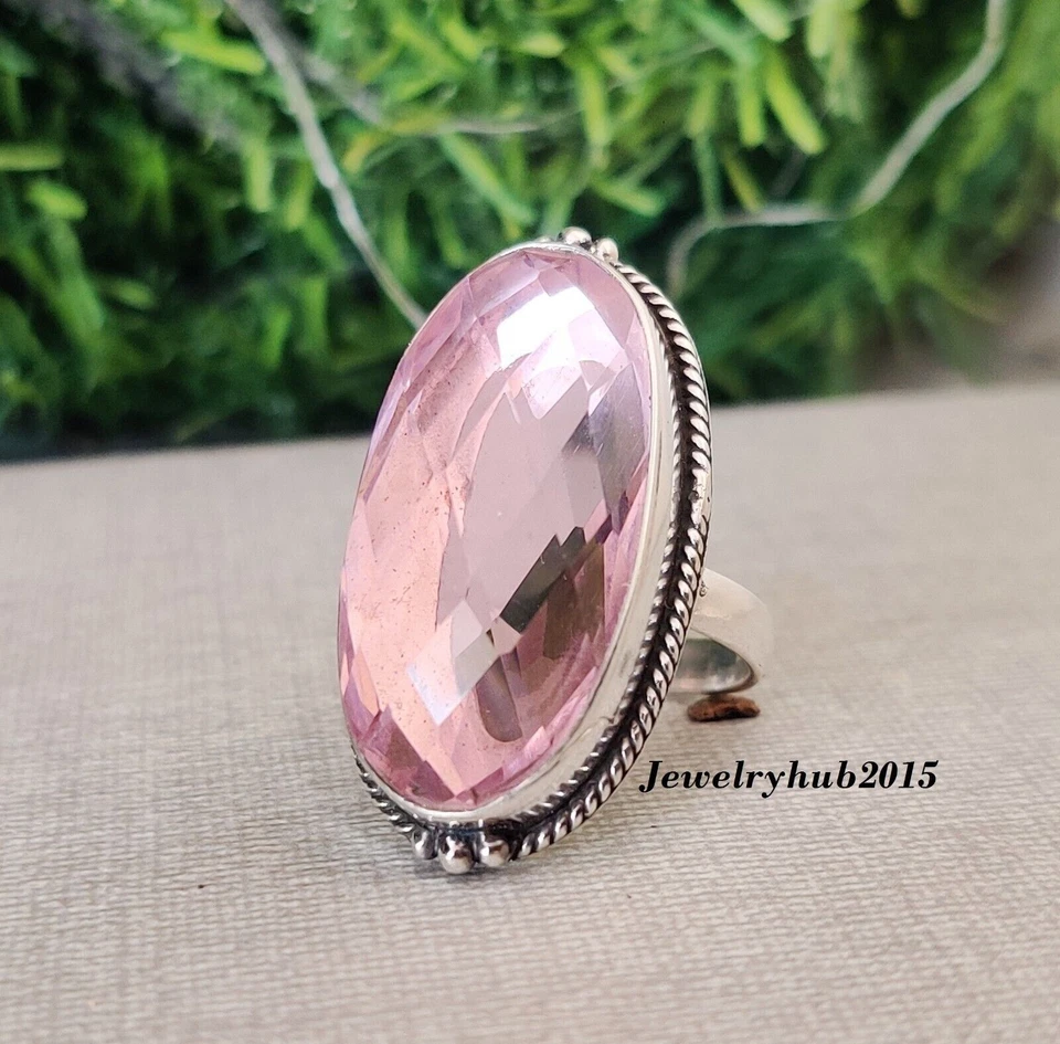 Rose Quartz Ring 925 Sterling Silver Oval Cut Gemstone All Size MO2028 - Image 3 of 4