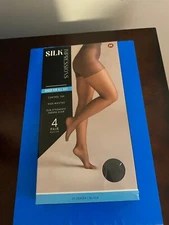 NEW SIZE MEDIUM SILK IMPRESSIONS SHEER SUPPORT 20D BLACK HIGH WAISTED 4PK