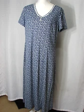 Vtg 90s Sostanza Maxi Dress Short Sleeve Blue Country Floral Pullover Size L