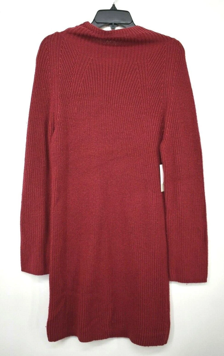 BP. Womens Red Ribbed Knit Mock Neck Long Sleeve Sweater Dress S 59 NWT
