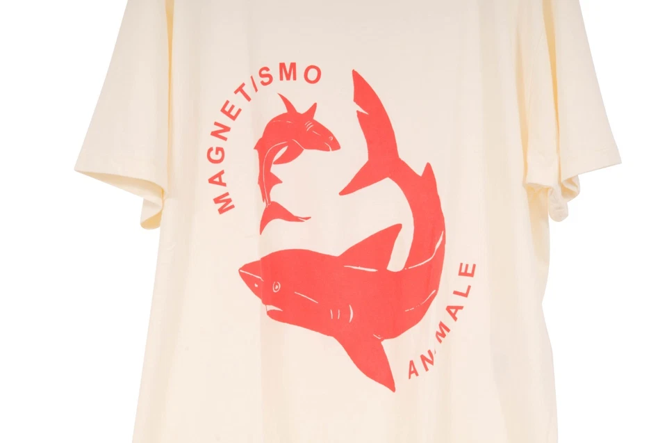 Camiseta Gucci Logo Tiburón Talla Mediana Crema Tostado Rojo Algodón Magnetismo Animalo Foto 3 de 4
