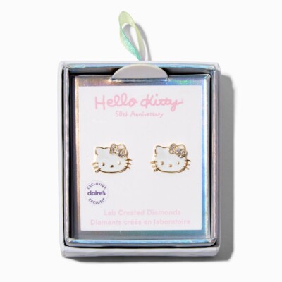 Hello Kitty 50th Anniversary Sterling Silver Lab Grown Diamond Earrings