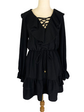 Chancery Womens Dress 10 Black Regina Frill Dress Mini  Ruffled BNWT