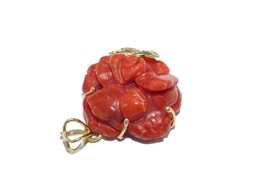 Ciondolo donna di Oro in Argento 925 e Corallo Rosso placcato Oro Pendente Fiore - Foto 6 di 6