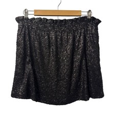 Joe Fresh Black Sequin Mini Skirt Sz M Elastic Waist 100 Rayon Skirt