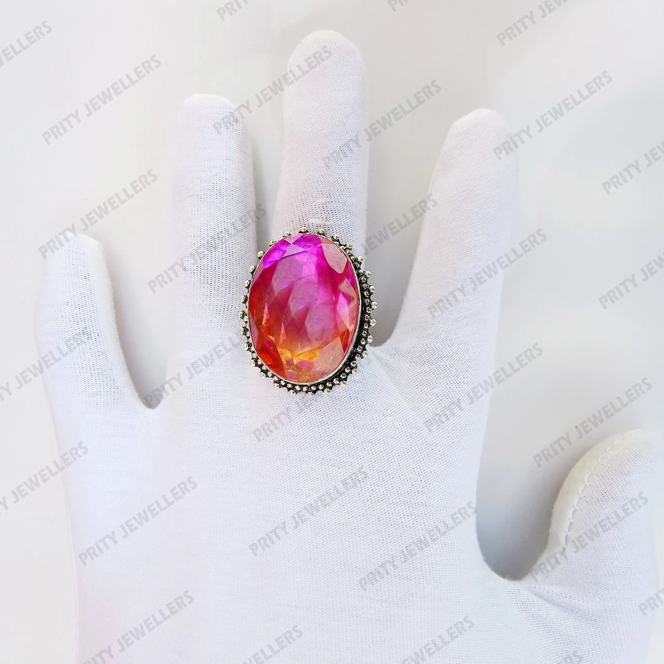 Bi-color Tourmaline Gemstone  925 Sterling Silver Ring, Antique Handmade Ring - Image 2 of 4