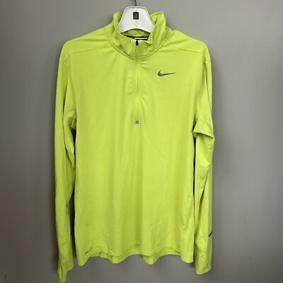 nike pullover mens large neon yellow 1/4 zip running shirt long