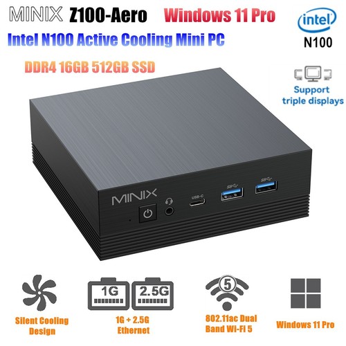 MINIX Z100-Aero Intel N100 Mini PC 16G 512G SSD Windows 11 Pro 4K 60Hz Computer - 第 1/17 張圖片
