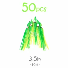 50pcs Fish WOW!® Chartreuse 3.5" Squid Skirt Hoochies Octopus Soft Lures 9cm NEW