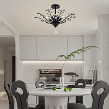 Crystal Chandelier Branches Pendant Lamp Vintage 5-Light Bedroom Ceiling Fixture