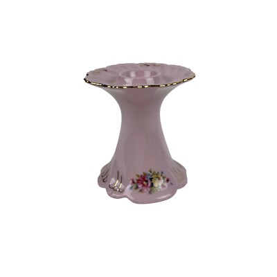 Vintage 40s Pink Candleholder Gold Floral Porcelain Leander 1946 RGK