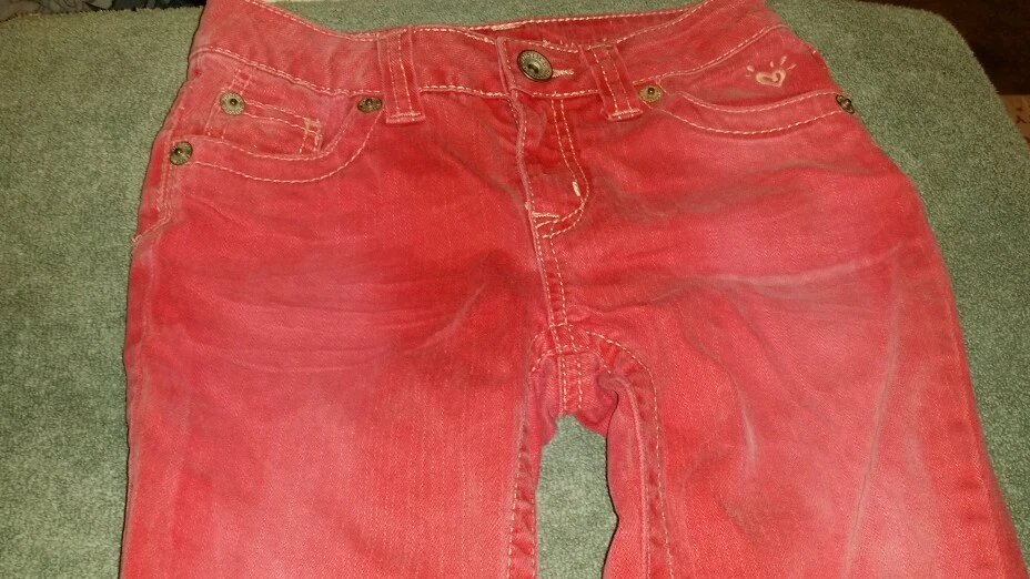 Vaqueros JUSTICE ajustados rojos lavados claros denim talla 12 DELGADOS  Foto 2 de 2