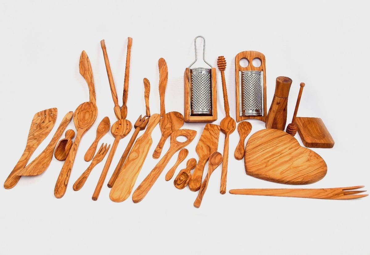 Olive Wood Cooking Utensils - Handmade Wooden Kitchen Accessories - SkandWood