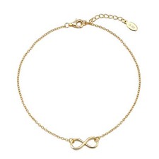 18ct Gold Plated Sterling Silver Eternity Charm Link Anklet with Extender Chain