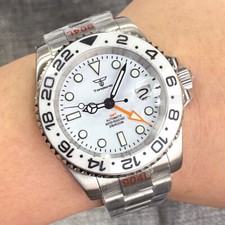 40mm Tandorio Japan NH34A GMT Automatic Mens Watch 24 Jewels White Dial