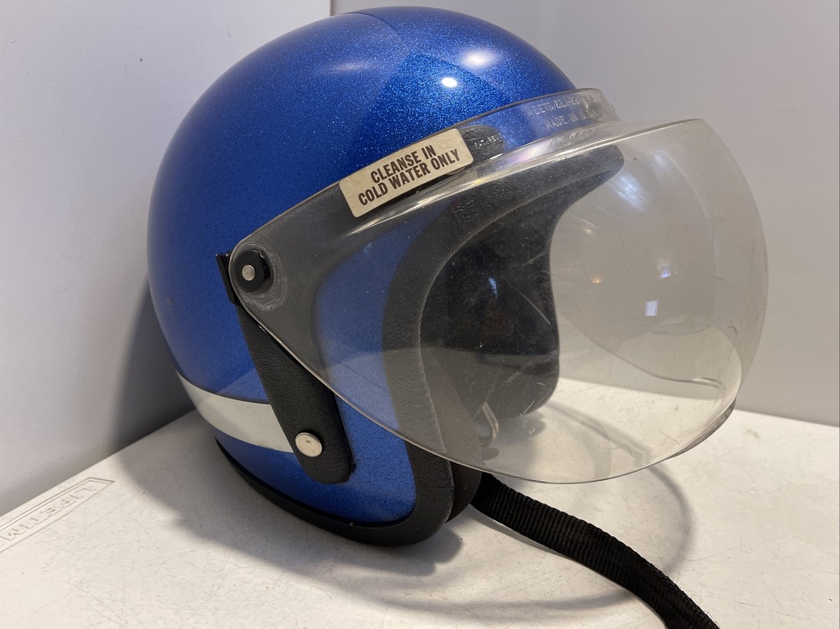 Helmet Blue Flake Glitter Motorcycle Large ROP-4170 Visor Vintage