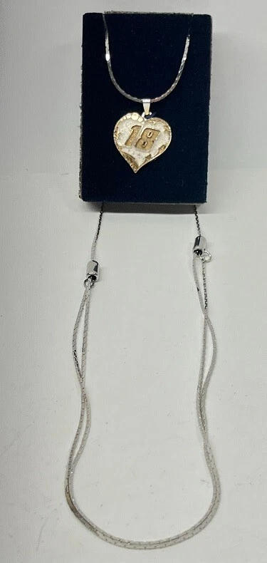 #18 Kyle Busch / Bobby Labonte - серебро и золото - сердце ожерелье с Adj. Цепь - Изображение 3 из 4