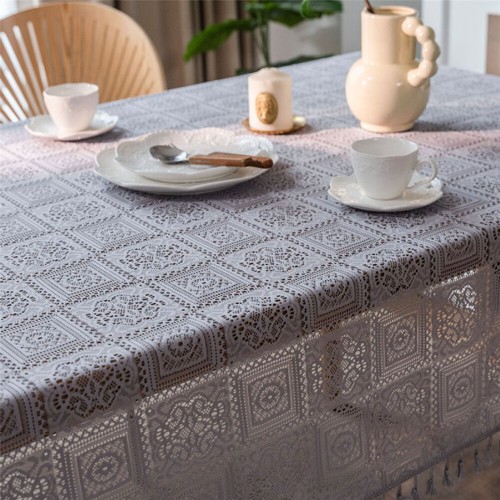 Dining Kitchen Tablecloth Tassel Crochwt Hollow Out Table Cloth Cover Vintage - Picture 13 of 49