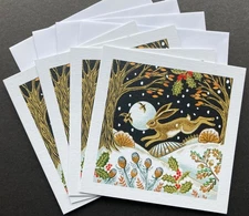 SET OF 4 Rabbit Hare Museums & Galleries Christmas Cards UK Britain England