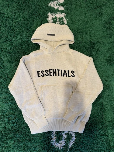 Felpa con cappuccio Fear of God Essentials Cream FW20 in maglia