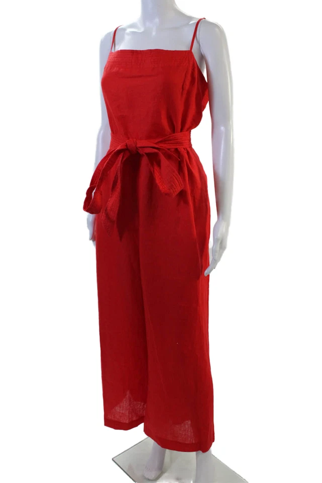 J Crew Mujer Cuello Cuadrado Correas de Espagueti Pierna Recta Mono Rojo Talla 22 Foto 2 de 4