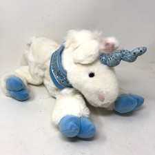 Vintage Animal Alley Plush Unicorn 18" White Blue Glitter Horn Sequins 2000 Y2K