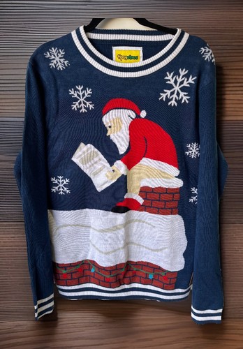 Tipsy Elves Men's Santa Log On The Fire Ugly Christmas Sweater Size Large Funny