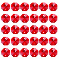 60 Pack K9 Crystal Octagon Beads 2 Holes 14mm Chandelier Prisms Red