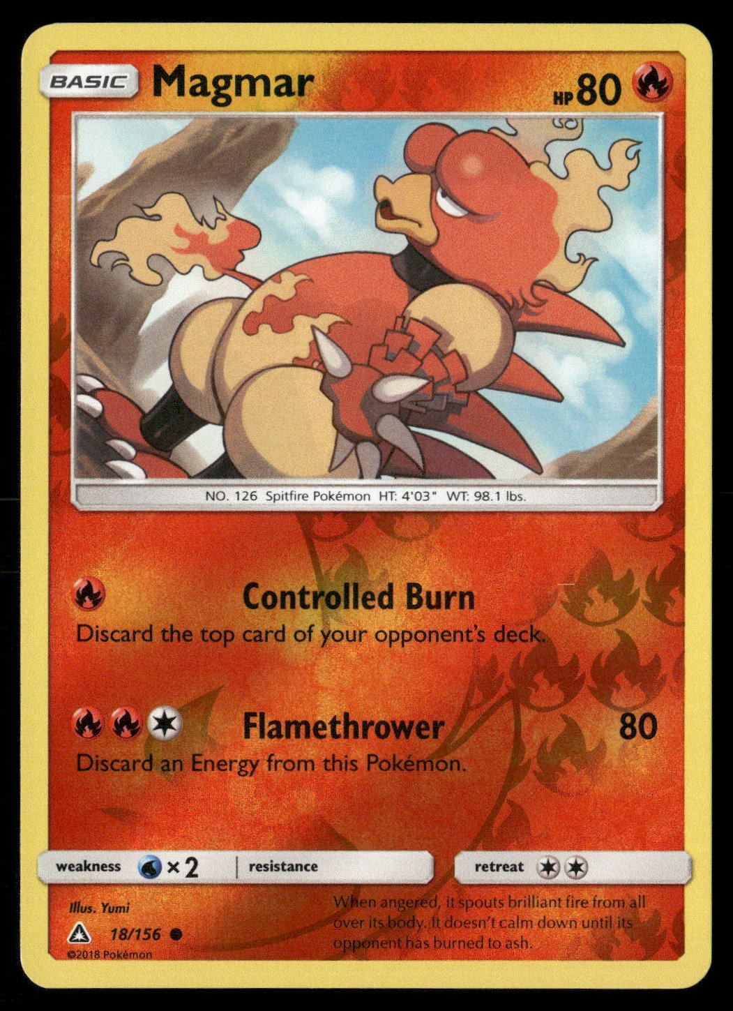 Magmar 18/156 Common Ultra Prism Pokemon Reverse Holo Lightly Played