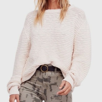 Free People Menace Tunic Sweater Medium Oversized Knit Off-White Neutral Casual