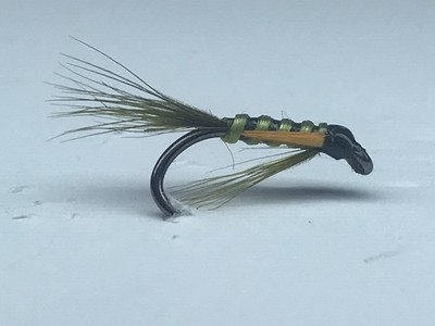 DIAWL BACH FORELLENANGELN FLIEGEN 4 X OLIV UND ORANGE GRÖSSE 12 HAKEN OHNE WIDERHAKEN