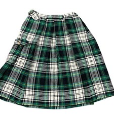 Vintage 1960s wool green plaid kilt style skirt Union made in the USA women's XS