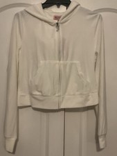 NWT Juicy Couture White Velour Silver Bling Zip Up Hooded Jacket Size L