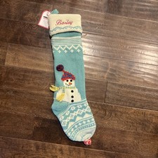 Rare NWT Pottery Barn Kids Merry Bright Snowman Blue Knit Stocking Mono Bailey