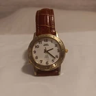 Vintage Timex Watch Men Indiglo 35mm Gold Tone Date Leather Band 2000