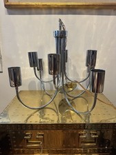 Vintage True 1970s 8 Bulb Chrome Chandelier Light